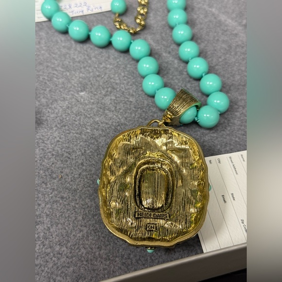 Lot Heidi Daus Teal Blue Crystal Enamel Enhancer Pendant Beaded Necklace & Ring - Picture 14 of 16